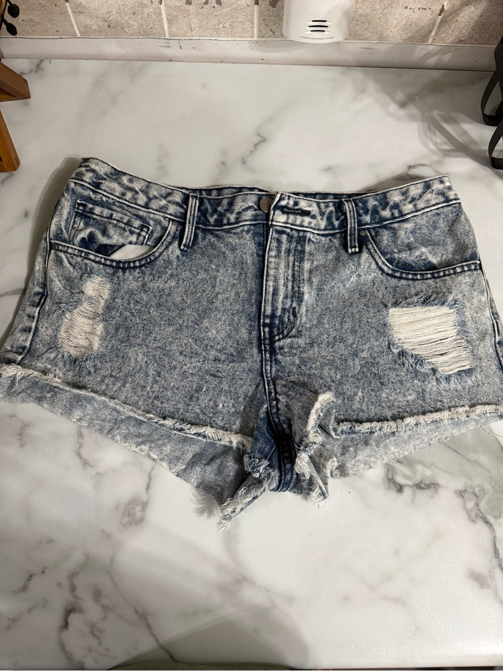 Bullhead Light Blue Acid-Wash Distressed Denim Shorts